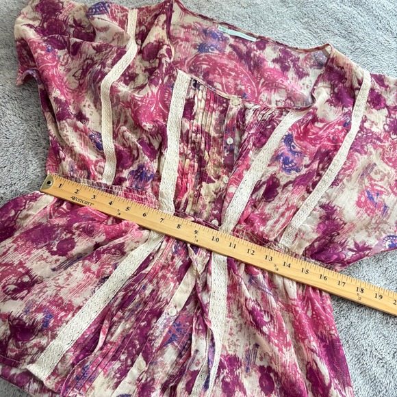 Fairy Womens XXL Pink Lace Trim Peasant Top Floral Boho Cottagecore Sheer 19914 - Picture 7 of 12